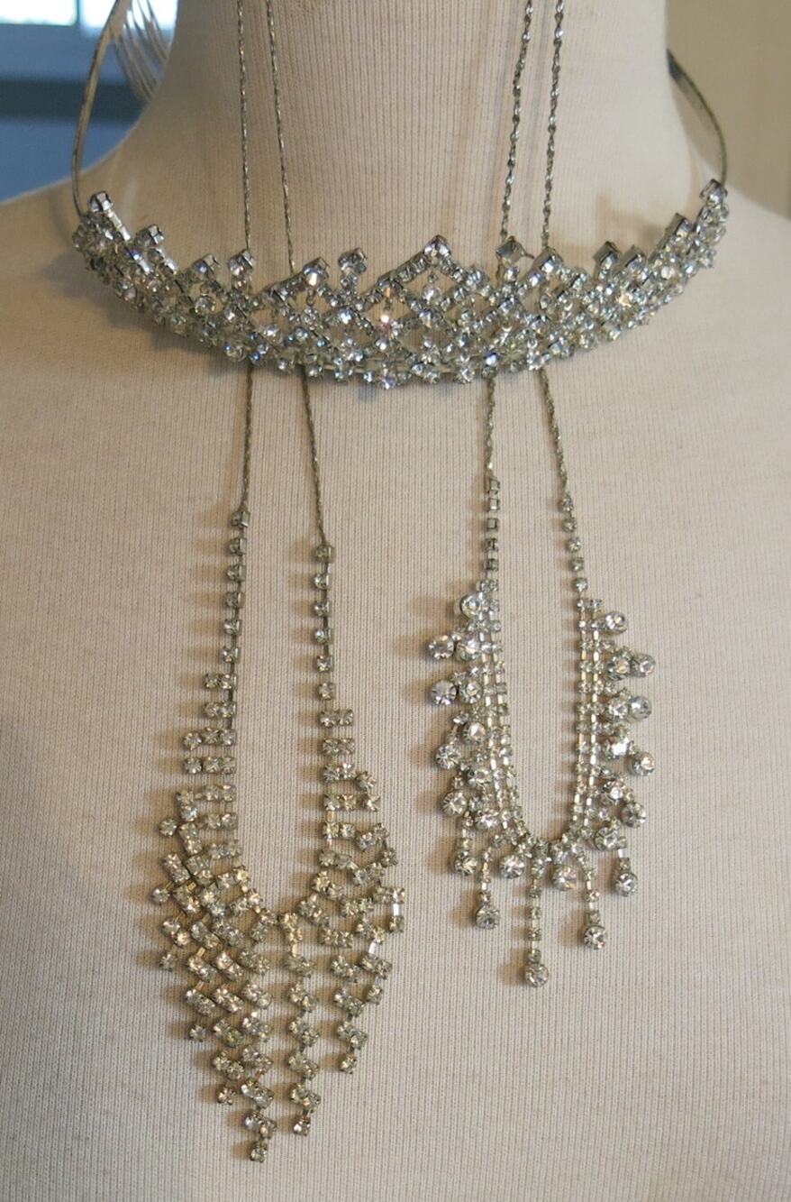 Rhinestone Jewelry Set Tiara Crown 2 Necklaces Costume Dress Up Cosplay Princess